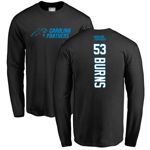 Carolina Panthers Men Black Brian Burns Backer NFL Football #53 Long Sleeve T Shirt->nfl t-shirts->Sports Accessory
